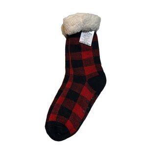 NWT Buffalo Plaid Slipper Socks Sherpa Lined Red/Black By Rooted Soul Christmas